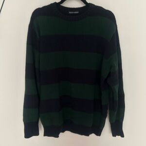 Brandy Melville Black and Green Crewneck Sweater with Stripes